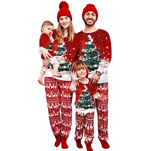 Menore Matching Family Pajamas Set, Christmas Sleepwear Nightwear, Langärmelige Weihnachts Nachtwäsche, Einteiliger Geteilter Pyjama, PJs Xmas Festival Party Erwachsene Kinder Baby Hund H01Kinder 3T von Menore