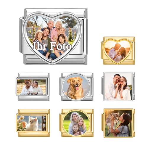 Menore Personalisiert Italian Charm Bracelet mit Name Logo Text Foto Gold Silber, 9mm Italian Charms, DIY Abnehmbar Edelstahl Module für Italienische Armbänder, Italian Style Charms für Damen von Menore
