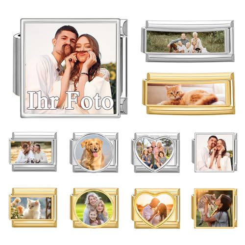 Menore Personalisiert Italian Charm Bracelet mit Name Logo Text Foto Gold Silber, 9mm Italian Charms, DIY Abnehmbar Edelstahl Module für Italienische Armbänder, Italian Style Charms für Damen von Menore