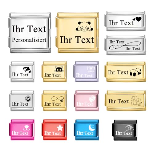 Menore Personalisiert Italian Charm Bracelet mit Name Logo Text Foto Gold Silber, 9mm Italian Charms, DIY Abnehmbar Edelstahl Module für Italienische Armbänder, Italian Style Charms für Damen von Menore