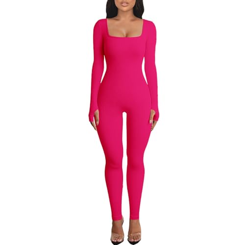 Menore Women's Yoga Jumpsuits Workout Ribbed Long Sleeve Soft Sports jumpsuits Square Neck Figure-Hugging One-Piece von Menore