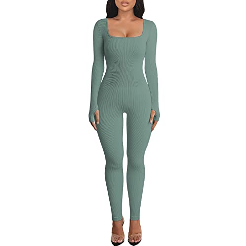 Menore Women's Yoga Jumpsuits Workout Ribbed Long Sleeve Soft Sports jumpsuits Square Neck Figure-Hugging von Menore