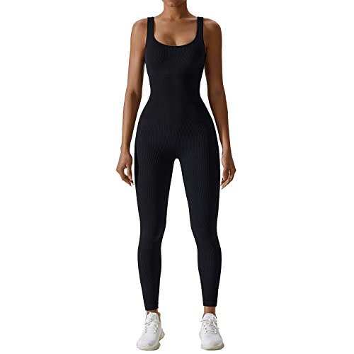 Menore Women's Yoga Jumpsuits Workout Ribbed Sleeveless Soft Sports jumpsuits Round Neck Figure-Hugging One-Piece von Menore