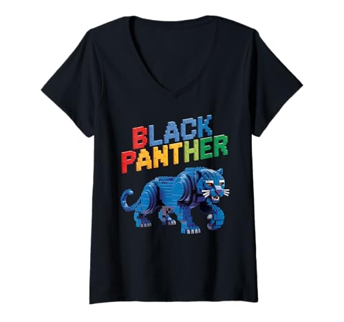 Damen Black Panther Bausteine Ziegelbauer Black Panther T-Shirt mit V-Ausschnitt von Mens Black Panther Costume Adult Clothing
