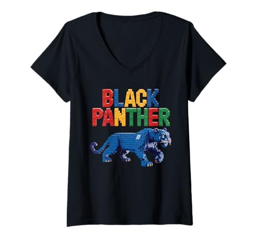 Damen Black Panther Bausteine Ziegelbauer Black Panther T-Shirt mit V-Ausschnitt Damen Black Panther Bausteine Ziegelbauer Black Panther T-Shirt mit V-Ausschnitt von Mens Black Panther Costume Adult Clothing