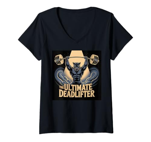 Damen Black Panther Deadlifter für Kinder, lustiges Fitnessstudio, Black Panther T-Shirt mit V-Ausschnitt Damen Black Panther Deadlifter für Kinder, lustiges Fitnessstudio, Black Panther T-Shirt mit V-Ausschnitt von Mens Black Panther Costume Adult Clothing