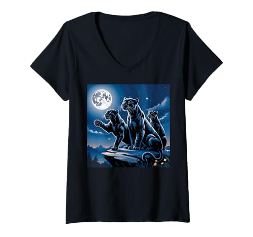 Damen Kinder Black Panther Mädchen Jungen Mond Black Panther Party T-Shirt mit V-Ausschnitt Damen Kinder Black Panther Mädchen Jungen Mond Black Panther Party T-Shirt mit V-Ausschnitt von Mens Black Panther Costume Adult Clothing
