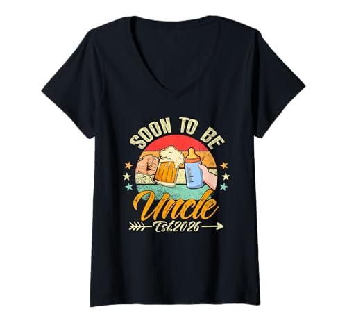 Damen Bald Onkel Sein 2026 Erstes Mal Onkel 2026 Retro New Dad T-Shirt mit V-Ausschnitt Damen Bald Onkel Sein 2026 Erstes Mal Onkel 2026 Retro New Dad T-Shirt mit V-Ausschnitt von Mens Funny Pregnancy Announcement Uncle 2026