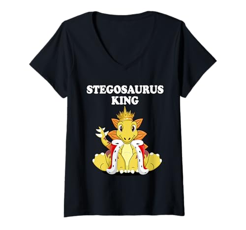 Damen Stegosaurus King Dinosaurier-T-Shirt für Jungen | Herren Stegosaurus T-Shirt mit V-Ausschnitt von Mens Stegosaurus Shirts for Boys