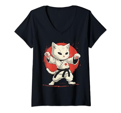 Damen Judo-Katze T-Shirt mit V-Ausschnitt von Mens Womens Kids Judo Apparel