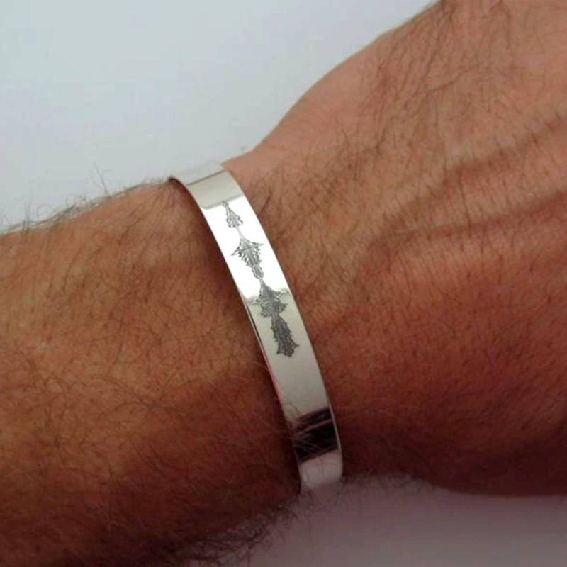 Benutzerdefinierte Tonwelle Manschette Armband Für Männer Jahrestag Geschenk Sterling Silber Offener Armreif Geburtstagsgeschenk Ihn von MensGift
