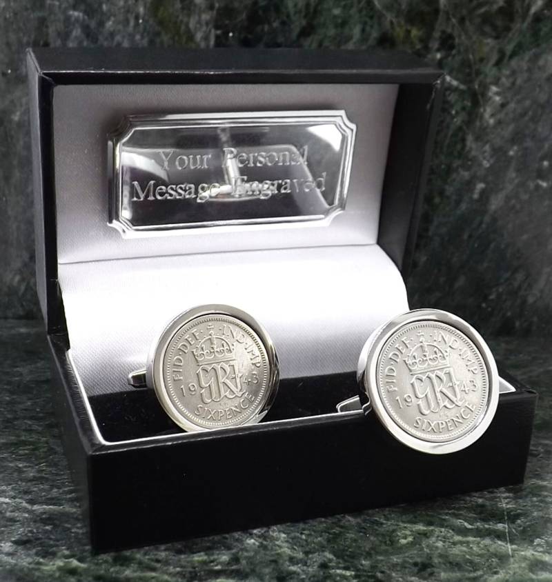 1943 Silber Manschettenknöpfe Six Pence Münze Geburt Jahr Manschettenknopf Silberplatte Mann Geschenk 80. Geburtstag 80 Jahre Jahrestag von MensGiftsOnline