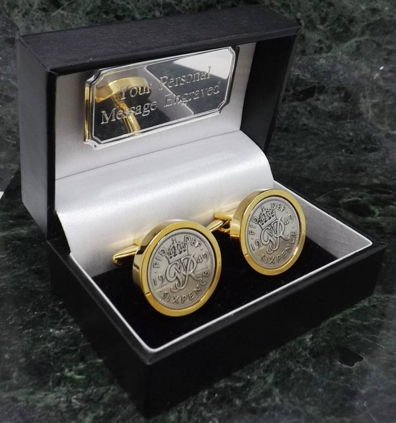 1949 Silber Manschettenknöpfe Sechs Pence Münze Geburtsjahr Gold Herren Geschenk 73. Geburtstag 73 Jahre Jubiläum von MensGiftsOnline
