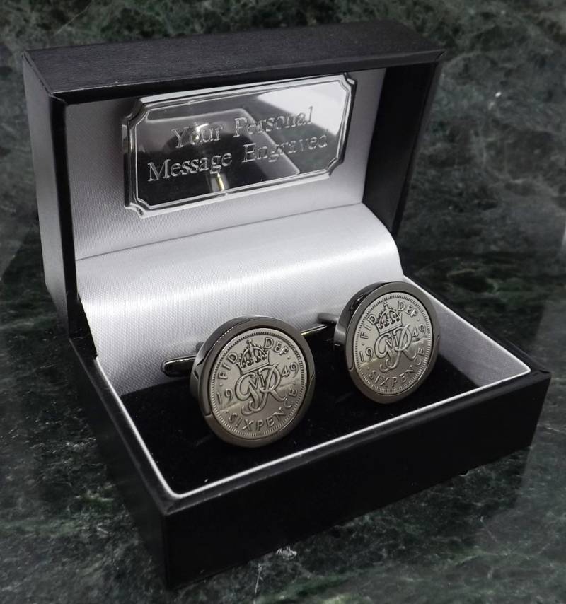 1949 Silber Manschettenknöpfe Sechs Pence Münze Geburtsjahr Gunmetal Herren Geschenk 73. Geburtstag 70 Jahre Jubiläum von MensGiftsOnline