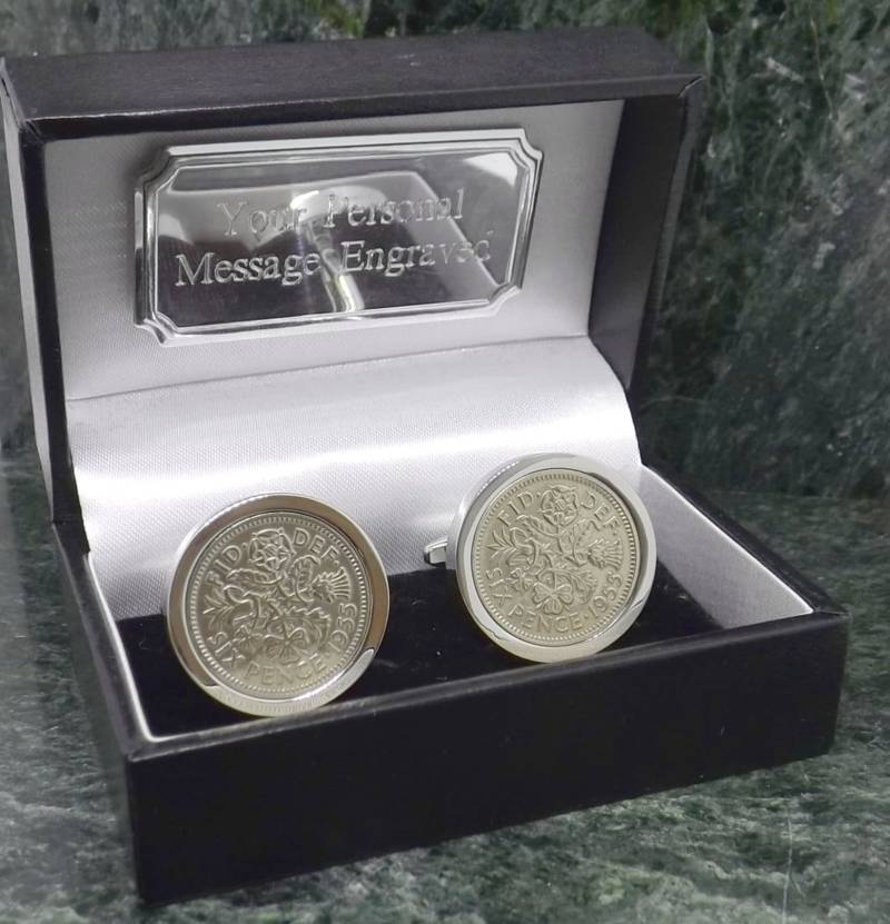 1955 Silber Manschettenknöpfe Six Pence Münze Geburt Jahr Manschettenknopf Platte Mann Geschenk 70 Geburtstag Jubiläum von MensGiftsOnline