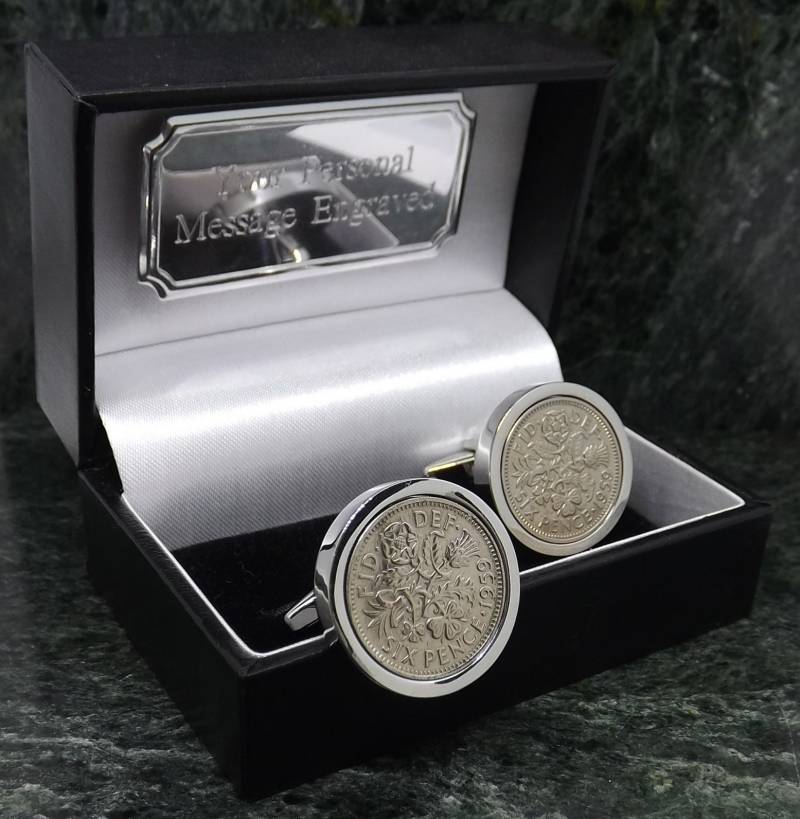 1959 Silber Manschettenknöpfe Six Pence Münze Geburtsjahr Manschettenknopf Platte Mann Geschenk 65 von MensGiftsOnline