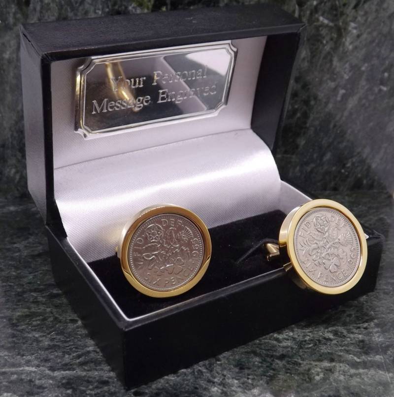 1965 Silber Manschettenknöpfe Sechs Pence Münze Geburt Jahr Gold Platte Mens Geschenk 54 Geburtstag 54. Jahrestag von MensGiftsOnline