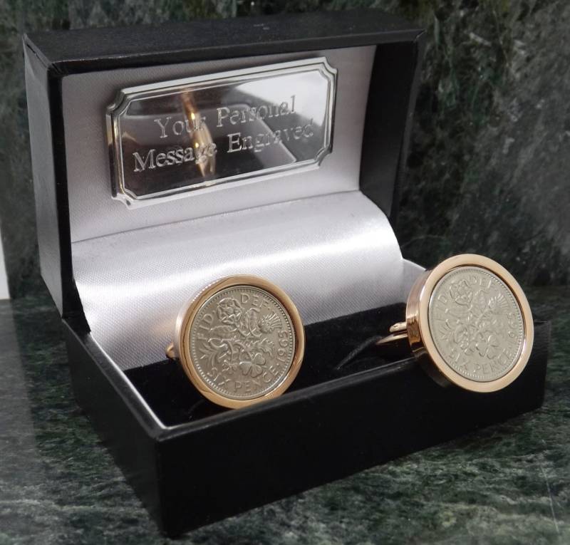 1965 Silber Manschettenknöpfe Sechs Pence Münze Geburt Jahr Rose Gold Herren Geschenk 54 Geburtstag Cuff Link 54. Jahrestag von MensGiftsOnline