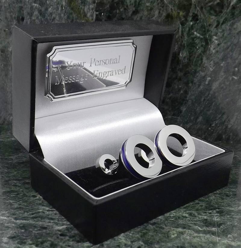 Blaue Manschettenknöpfe Personalisierte Büro Emaille Post Zurück Moderne Herren Geschenk Geburtstag Jahrestag von MensGiftsOnline