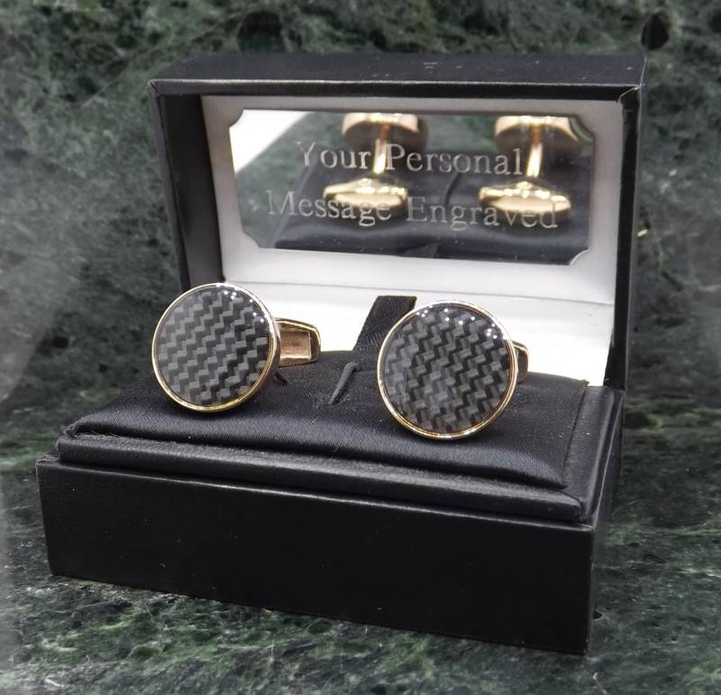 Carbon Manschettenknöpfe Personalisierte Rose Gold Plate Hochzeit Herren Geschenk Geburtstag Manschettenknopf Jahrestag Smart Cuf von MensGiftsOnline