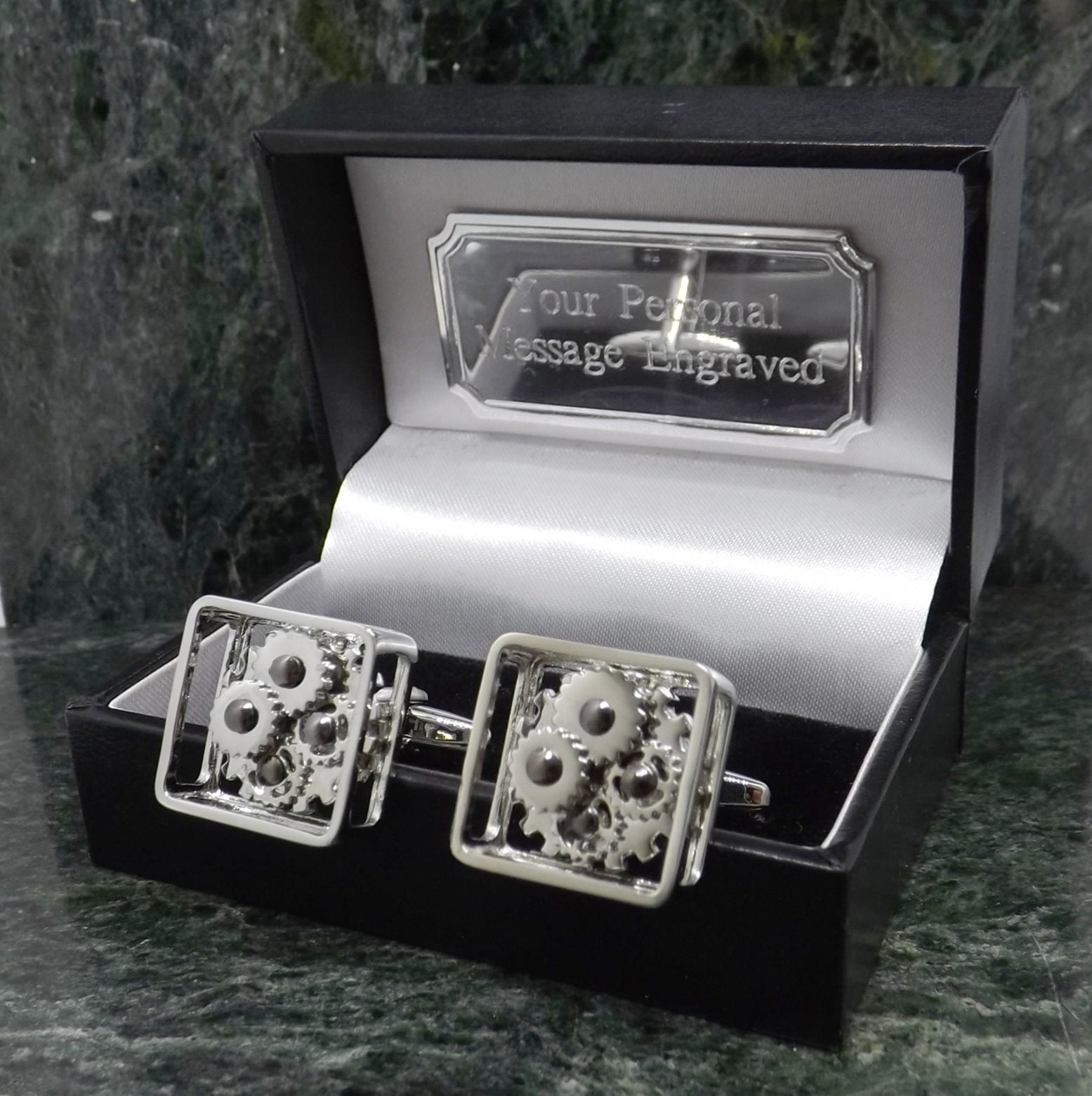 Cog Manschettenknöpfe Personalisierte Silber Steampunk Herren Geschenk Geburtstag Jahrestag von MensGiftsOnline