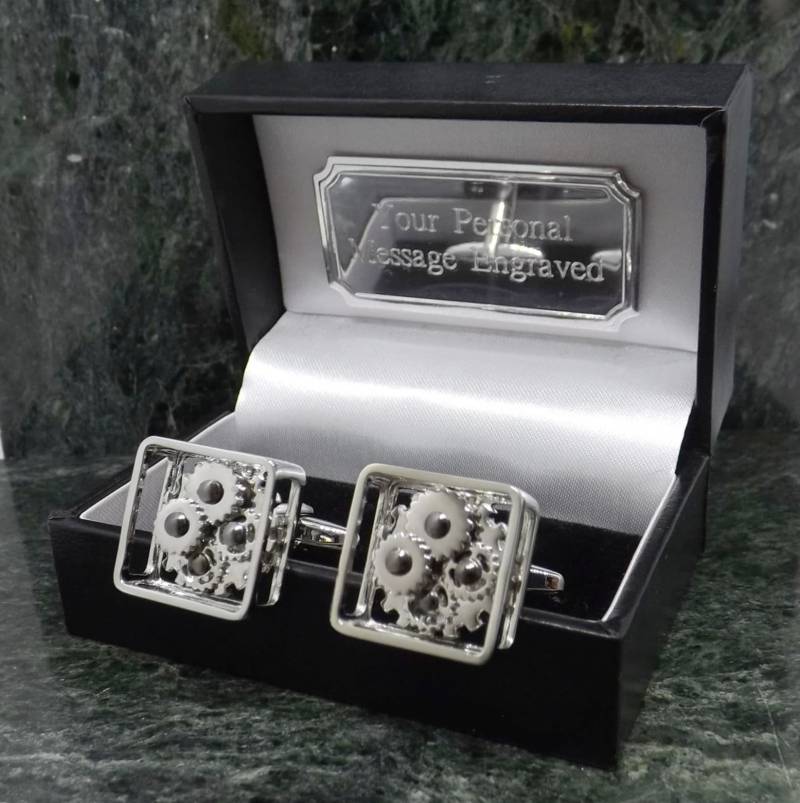 Cog Manschettenknöpfe Personalisierte Silber Steampunk Herren Geschenk Geburtstag Jahrestag von MensGiftsOnline