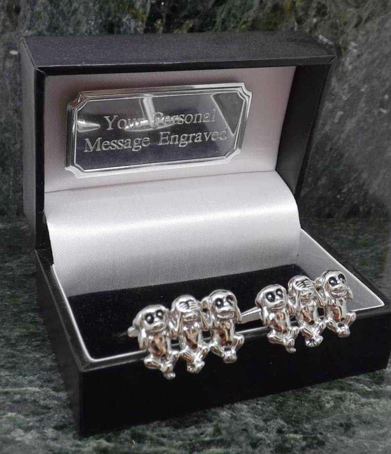 Drei Affen Manschettenknöpfe Personalisierte Sehen Hören Sprechen Hochzeit Herren Geschenk Geburtstag Jahrestag von MensGiftsOnline