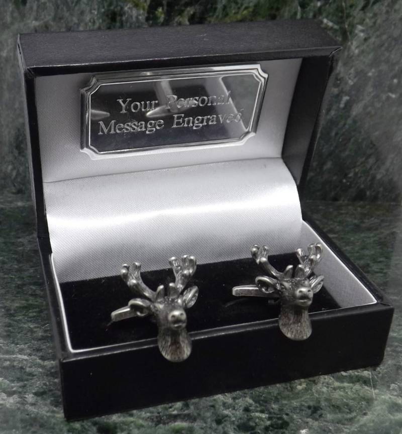 Hirschkopf Manschettenknöpfe Personalisierte Jagd Gunmetal Männer Geschenk Geburtstag Jahrestag Grau von MensGiftsOnline