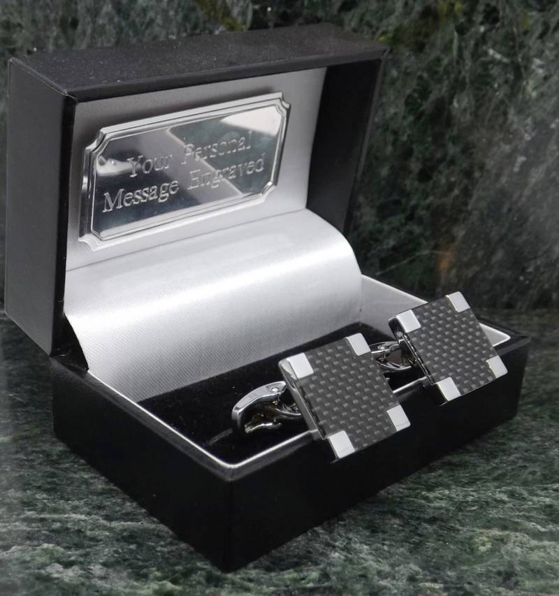 Kohlefaser Manschettenknöpfe Personalisierte Schwarz Silber Hochzeit Herren Geschenk Geburtstag Manschettenknopf Jahrestag von MensGiftsOnline