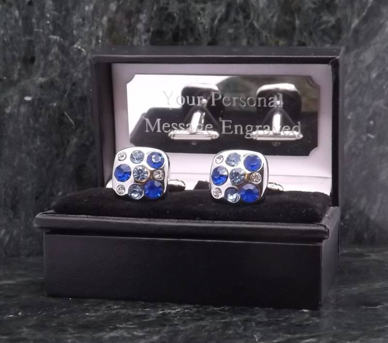 Kristall-Manschettenknöpfe Personalisierte Manschettenknöpfe Blau Edelstein Weiße Herren Geschenk Geburtstag Manschettenknopf Jahrestag von MensGiftsOnline
