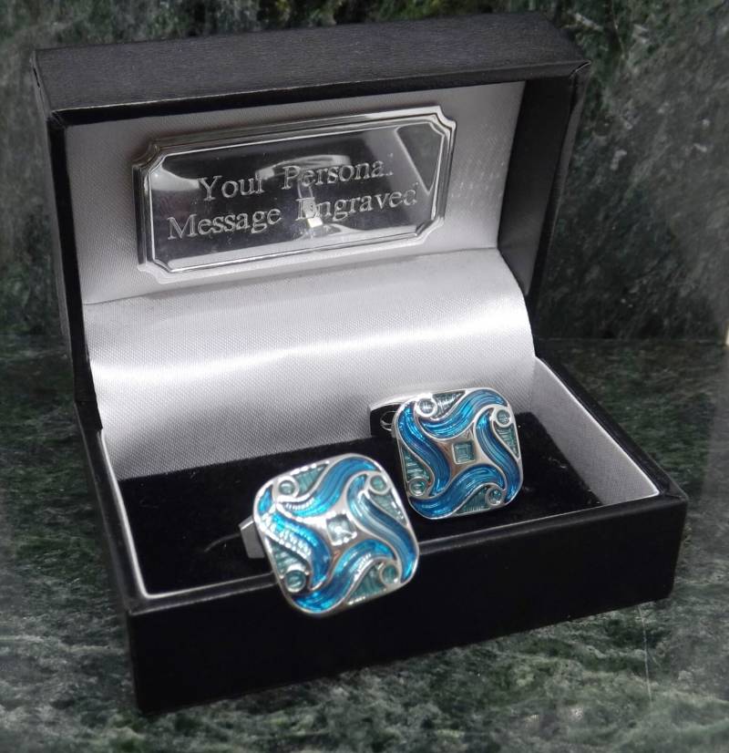 Manschettenknöpfe Aqua Personalisiert Türkis Emaille Hochzeit Herren Geschenk Geburtstag Manschettenknopf Jahrestag von MensGiftsOnline