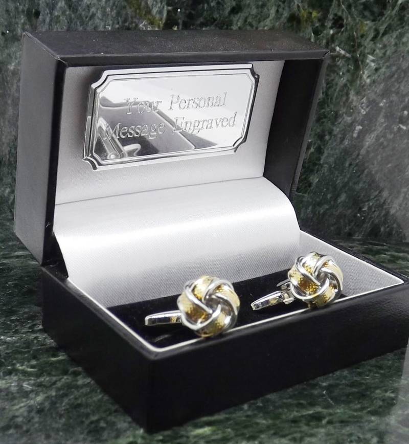 Manschettenknöpfe Gold Und Silber Personalisiert Liebesknoten Manschettenknopf Herren Geschenk Geburtstag Jahrestag von MensGiftsOnline