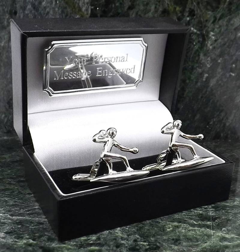 Manschettenknöpfe Personalisiert Surfen Geschenk Surfer Sport Silber Farbe Herren Geburtstag Manschettenknopf von MensGiftsOnline