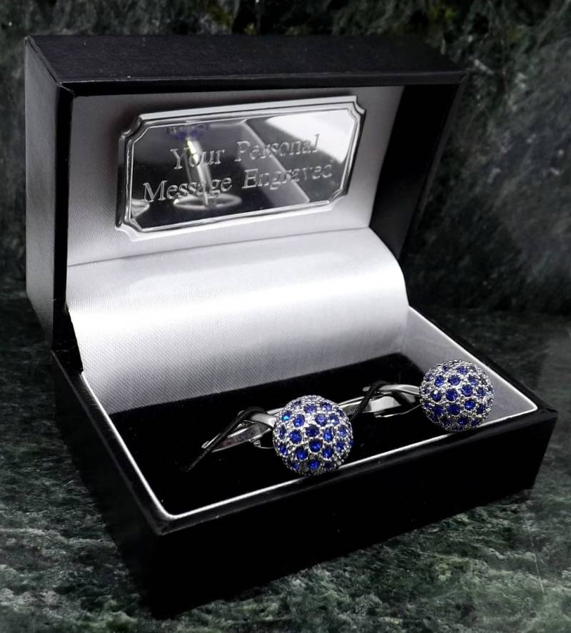 Manschettenknöpfe Swarovski Personalisierte Kristall Edelstein Blau Herren Geschenk Geburtstag Manschettenknopf Jahrestag von MensGiftsOnline