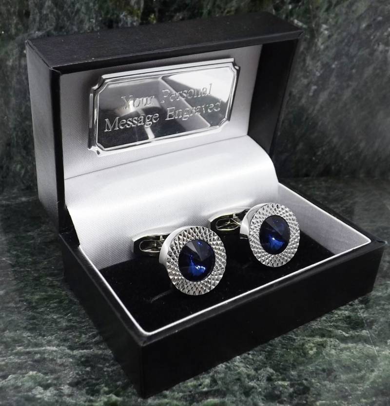 Manschettenknöpfe Swarovski Personalisierte Kristall Edelstein Blau Herren Geschenk Geburtstag Manschettenknopf Jahrestag von MensGiftsOnline
