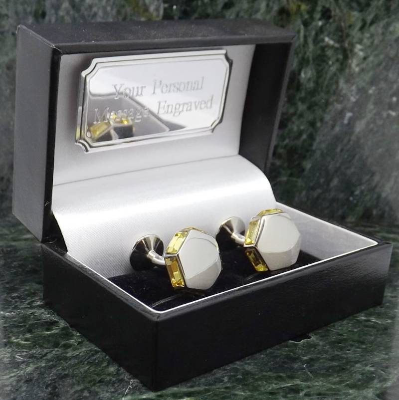 Manschettenknöpfe Swarovski Personalisierte Kristall Edelstein Gelb Herren Geschenk Geburtstag Manschettenknopf Jahrestag von MensGiftsOnline