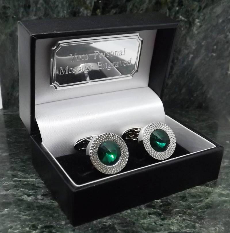Manschettenknöpfe Swarovski Personalisierte Kristall Edelstein Grün Herren Geschenk Geburtstag Manschettenknopf Jahrestag von MensGiftsOnline