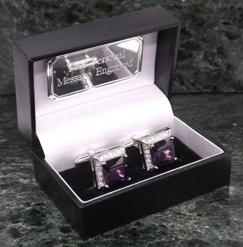Manschettenknöpfe Swarovski Personalisierte Kristall Edelstein Lila Herren Geschenk Geburtstag Manschettenknopf Jubiläum von MensGiftsOnline