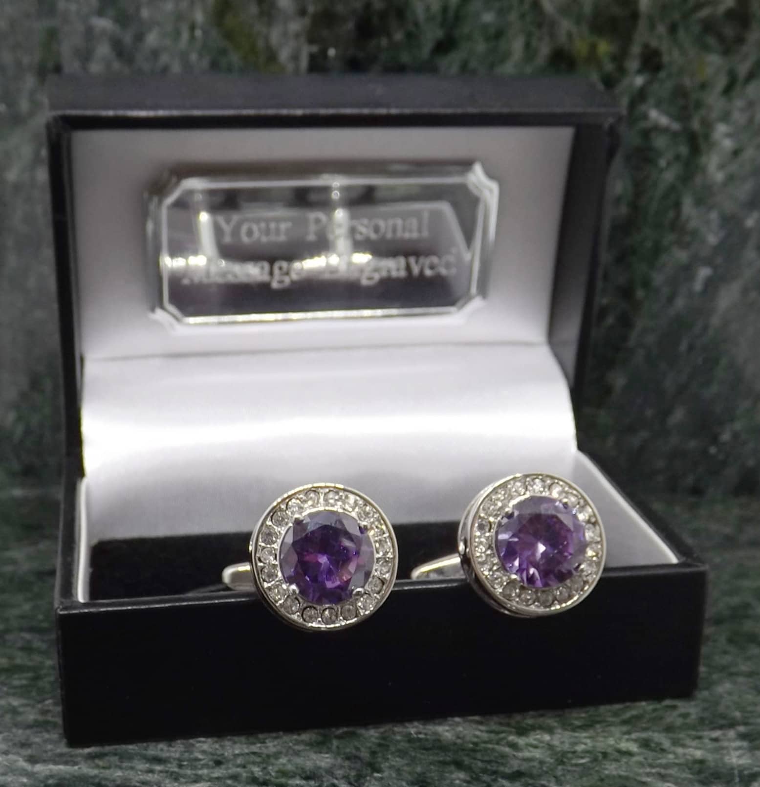 Manschettenknöpfe Swarovski Personalisierte Kristall Edelstein Lila Herren Geschenk Geburtstag Manschettenknopf Jubiläum von MensGiftsOnline