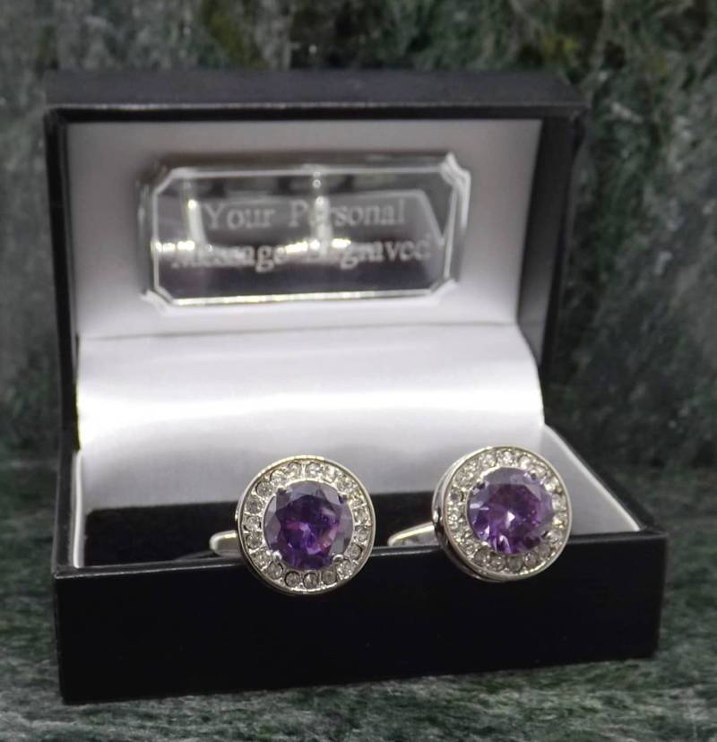 Manschettenknöpfe Swarovski Personalisierte Kristall Edelstein Lila Herren Geschenk Geburtstag Manschettenknopf Jubiläum von MensGiftsOnline