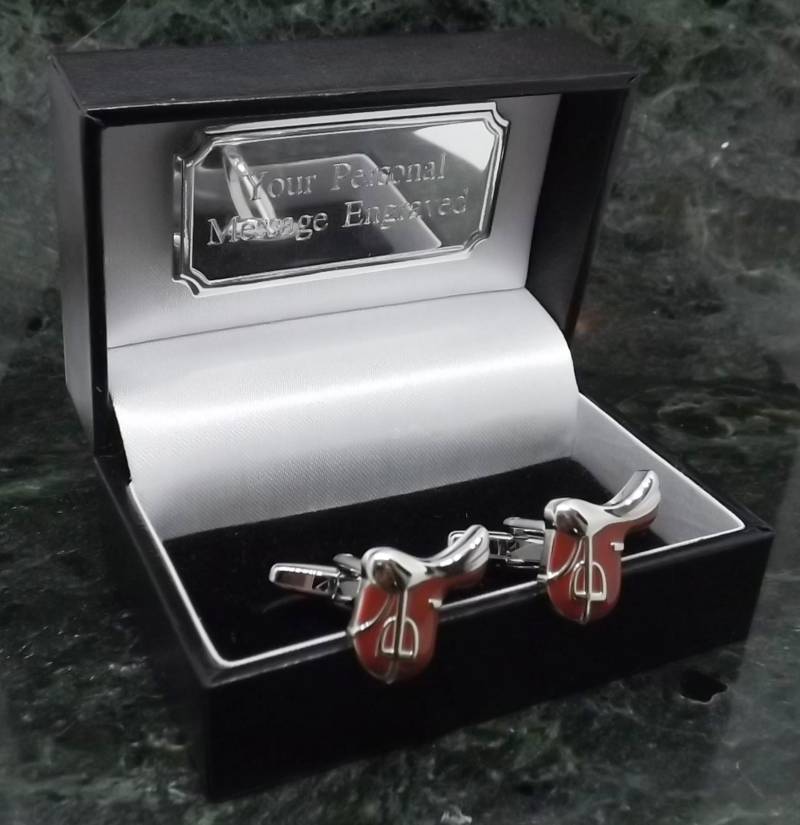 Pferdesattel Manschettenknöpfe Personalisierte Braun Reiter Herren Geschenk Geburtstag Hochzeit Bräutigam von MensGiftsOnline