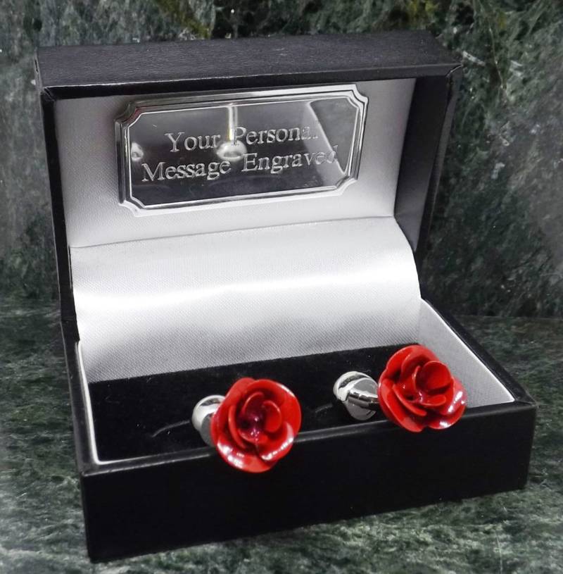 Rote Rose Manschettenknöpfe Personalisierte Blume Liebe Herren Geschenk Geburtstag Manschettenknopf Jubiläum England Rugby von MensGiftsOnline