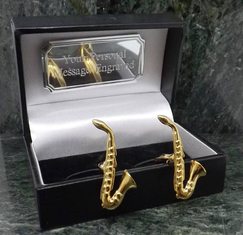 Saxophon Manschettenknöpfe Personalisiert Musik Vergoldet Jazz von MensGiftsOnline