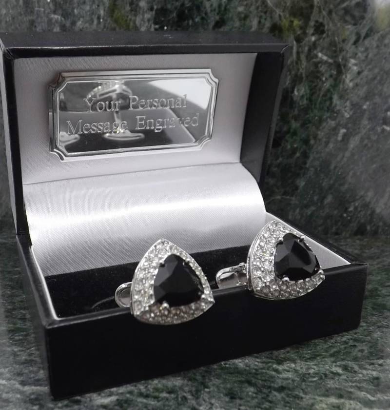 Schwarze Manschettenknöpfe Personalisierte Kristall Edelstein Hochzeit Herren Geschenk Geburtstag Manschettenknopf Jahrestag von MensGiftsOnline