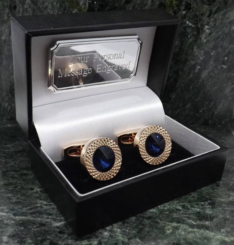 Swarovski Manschettenknöpfe Personalisierte Kristall Edelstein Blau Rosegold-Männer Geschenk Geburtstag Manschettenknopf Jahrestag von MensGiftsOnline