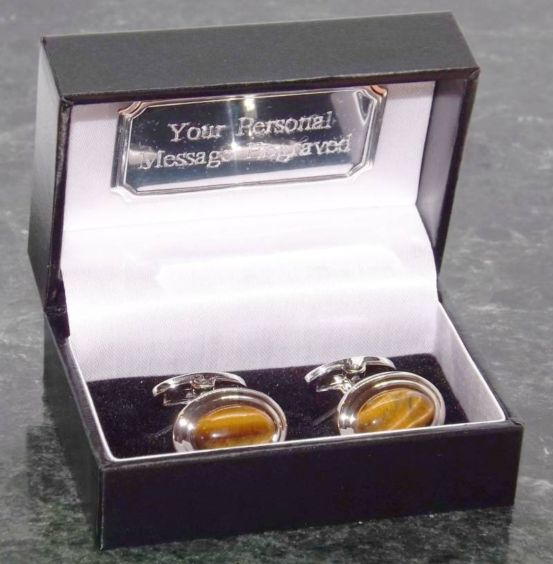 Tigerauge Manschettenknöpfe Personalisierte Cabochon Edelstein Braun Herren Geschenk Geburtstag Manschettenknopf Jahrestag von MensGiftsOnline