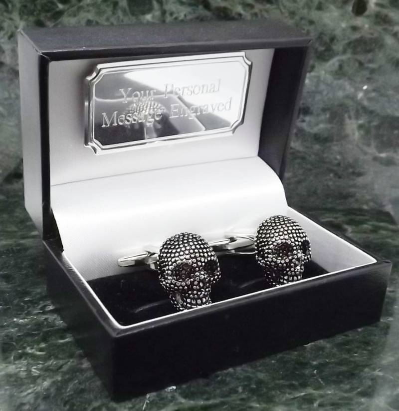 Totenkopf Manschettenknöpfe Personalisierte Gothic Skelett Silber Herren Geschenk Geburtstag Manschettenknopf Jahrestag von MensGiftsOnline