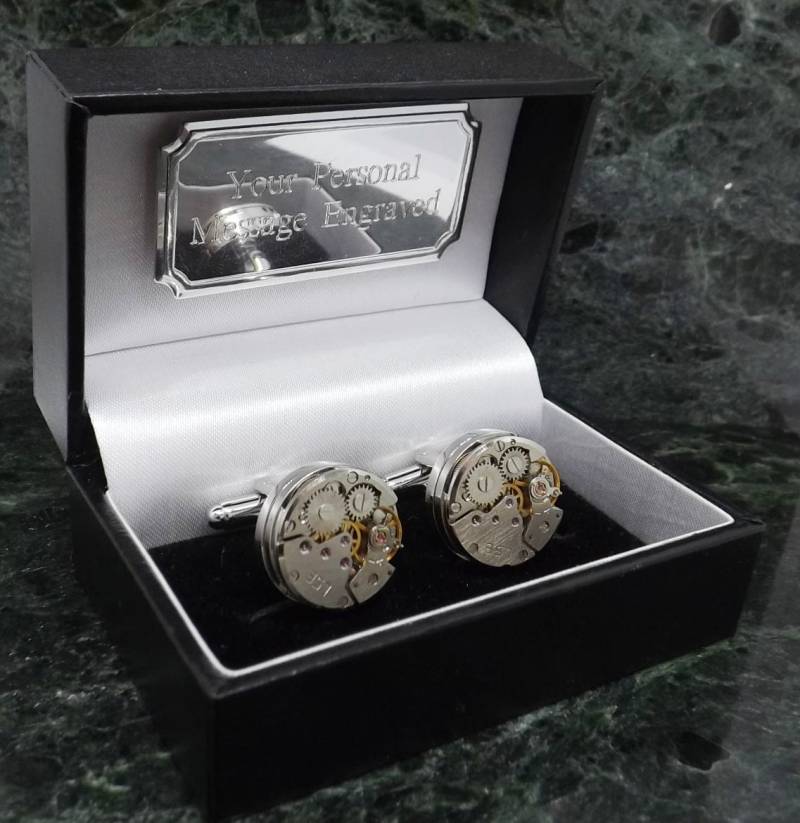 Uhr Manschettenknöpfe Personalisierte Silber Steam Punk Steampunk Herren Geschenk Geburtstag Manschettenknopf Jubiläum von MensGiftsOnline