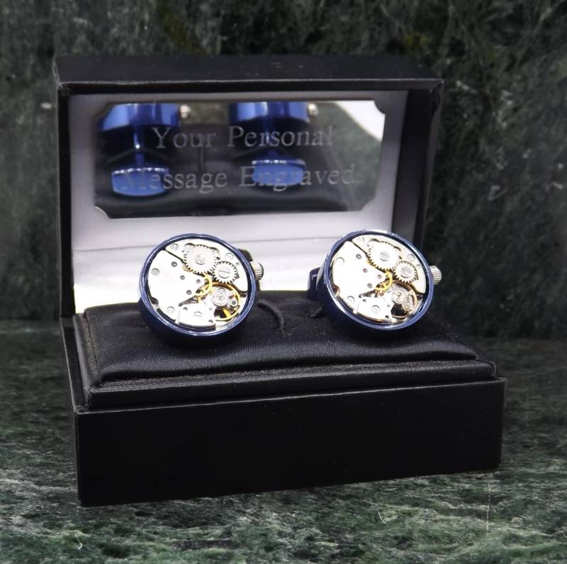 steam Punk Manschettenknöpfe Personalisierte Uhr Blau Mens Geschenk Geburtstagsgeschenk Weihnachtsgeschenk Jahrestag von MensGiftsOnline