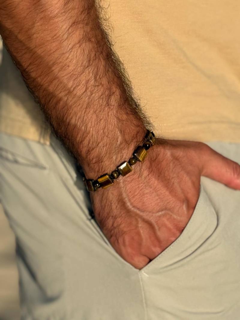 Tigerauge Naturstein, Verstellbare Handgefertigte Armband von MensMoodON